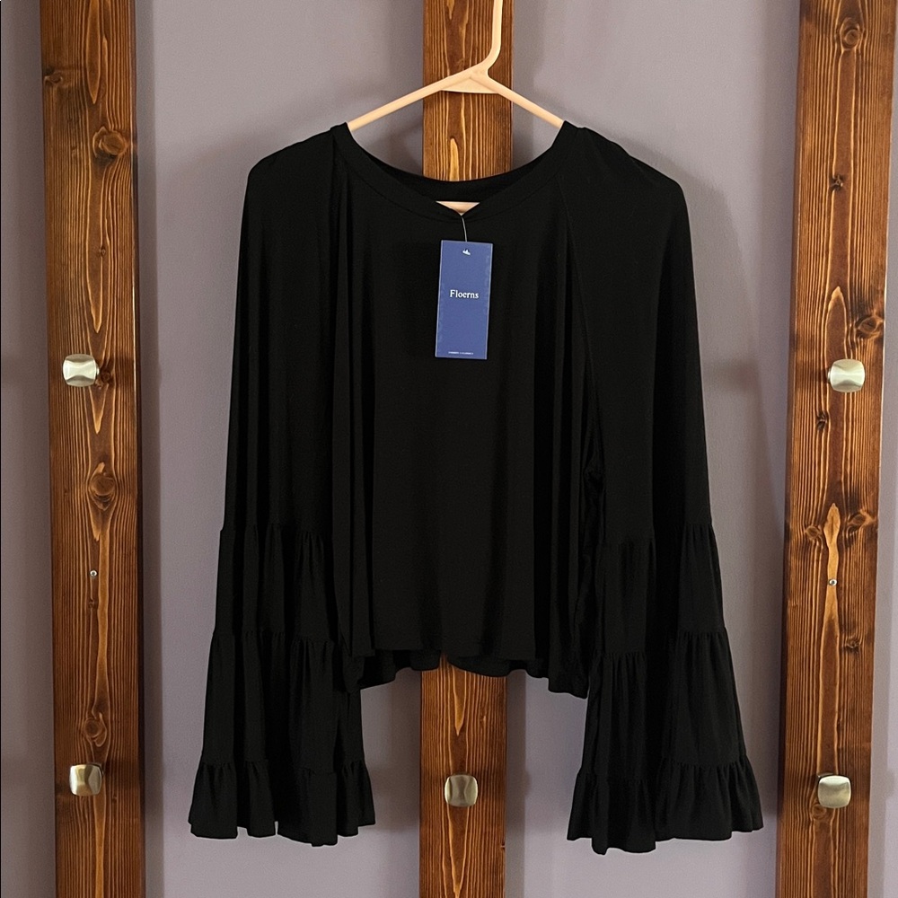 Flowy Black Blouse with Bell Sleeves